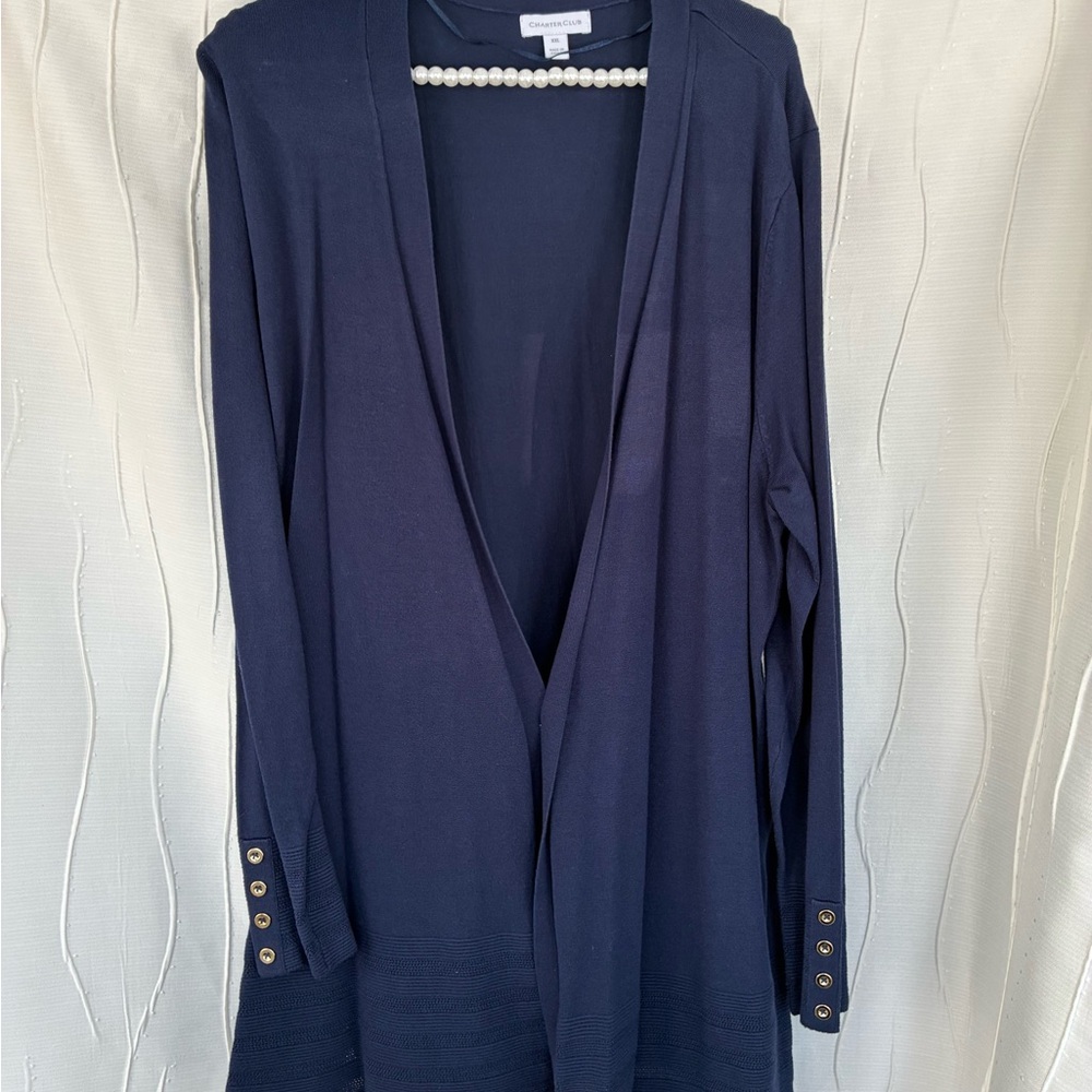 Charter Club Navy Blue Cardigan with Gold Button Accents